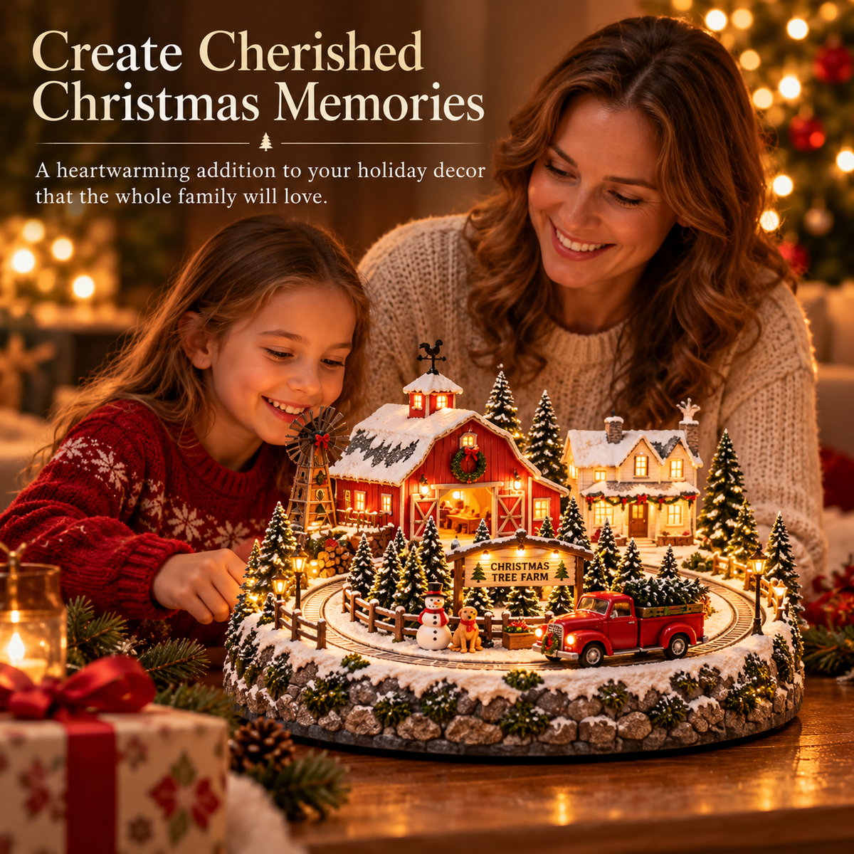 🌲 Lighted Christmas Tree Farm Village | Red Barn & Vintage Pickup Décor