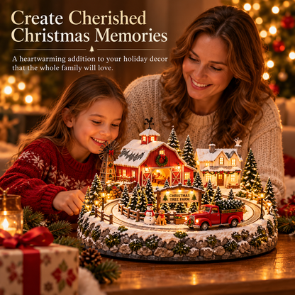 🌲 Lighted Christmas Tree Farm Village | Red Barn & Vintage Pickup Décor