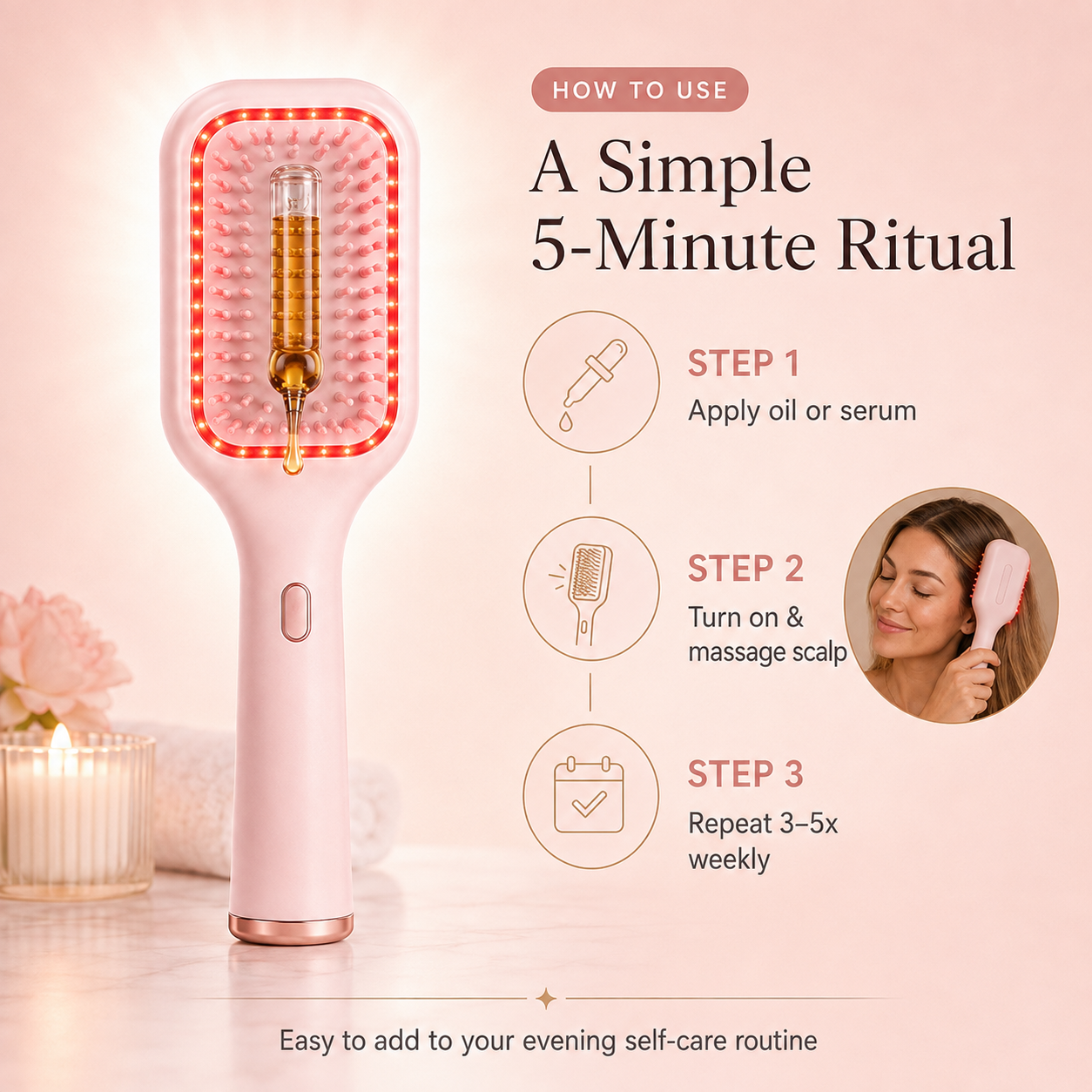 🌙 5-Minute Scalp Spa Brush | Red Light, Warm Massage & Oil Infusion