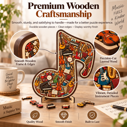 🎶Wooden Musical Note Jigsaw Puzzle – Display-Worthy Musical Decor
