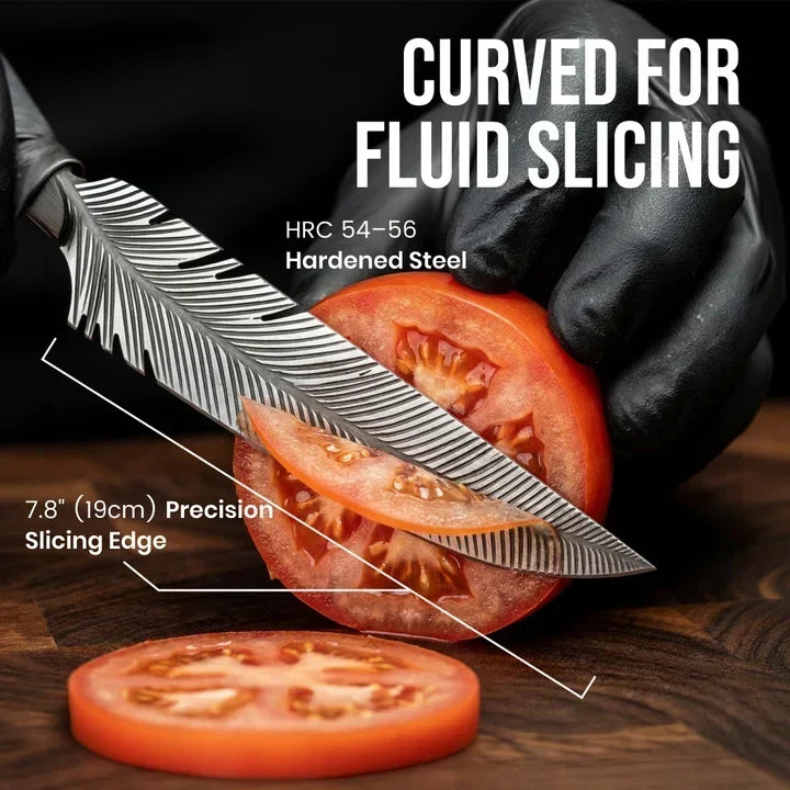 🪶 260g Feather-Inspired Curved Kitchen Knife – Full-Tang Rosewood Handle