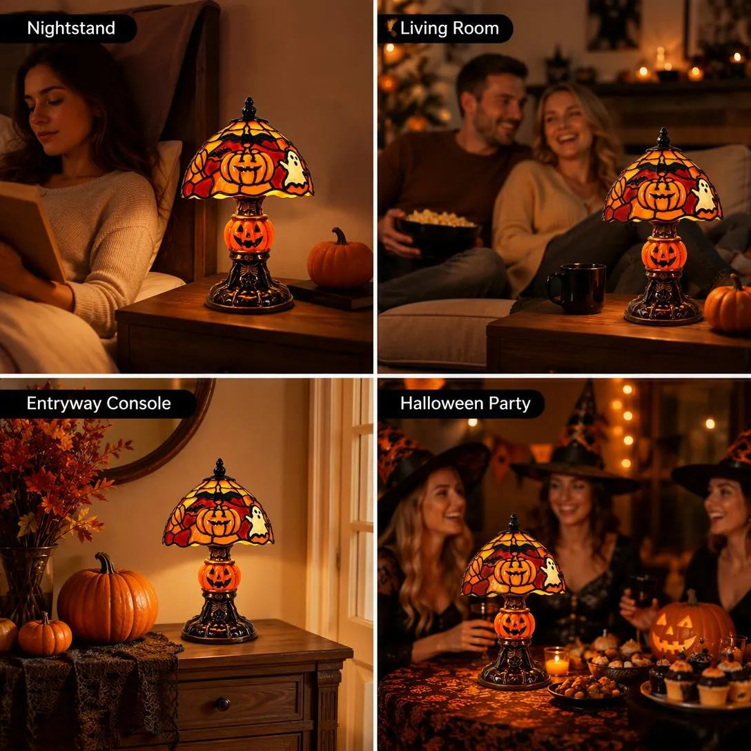 Vintage Pumpkin Bat Halloween Table Lamp