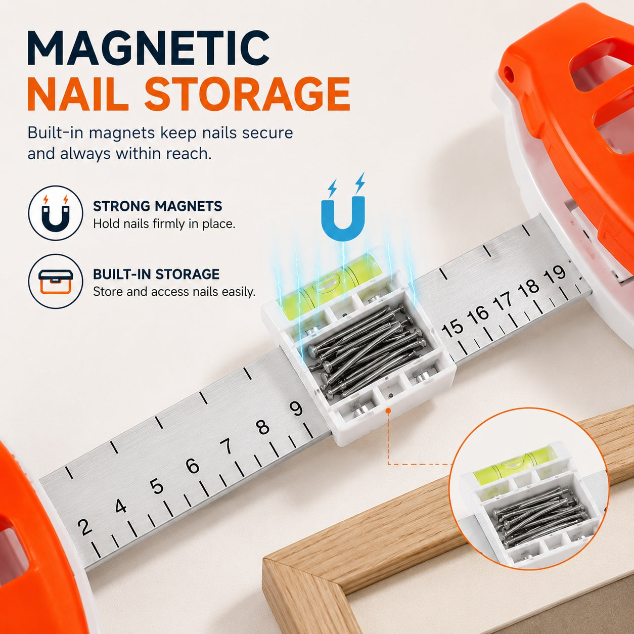 Adjustable Picture Hanging Tool with Built-In Level & Nail Positioning