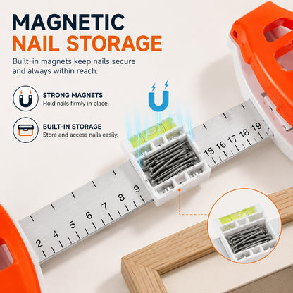 Adjustable Picture Hanging Tool with Built-In Level & Nail Positioning