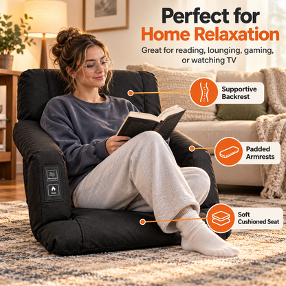 🔥 Heated Massage Floor Chair – Foldable Portable Lounge Seat with Padded Back & Armrests 🪑