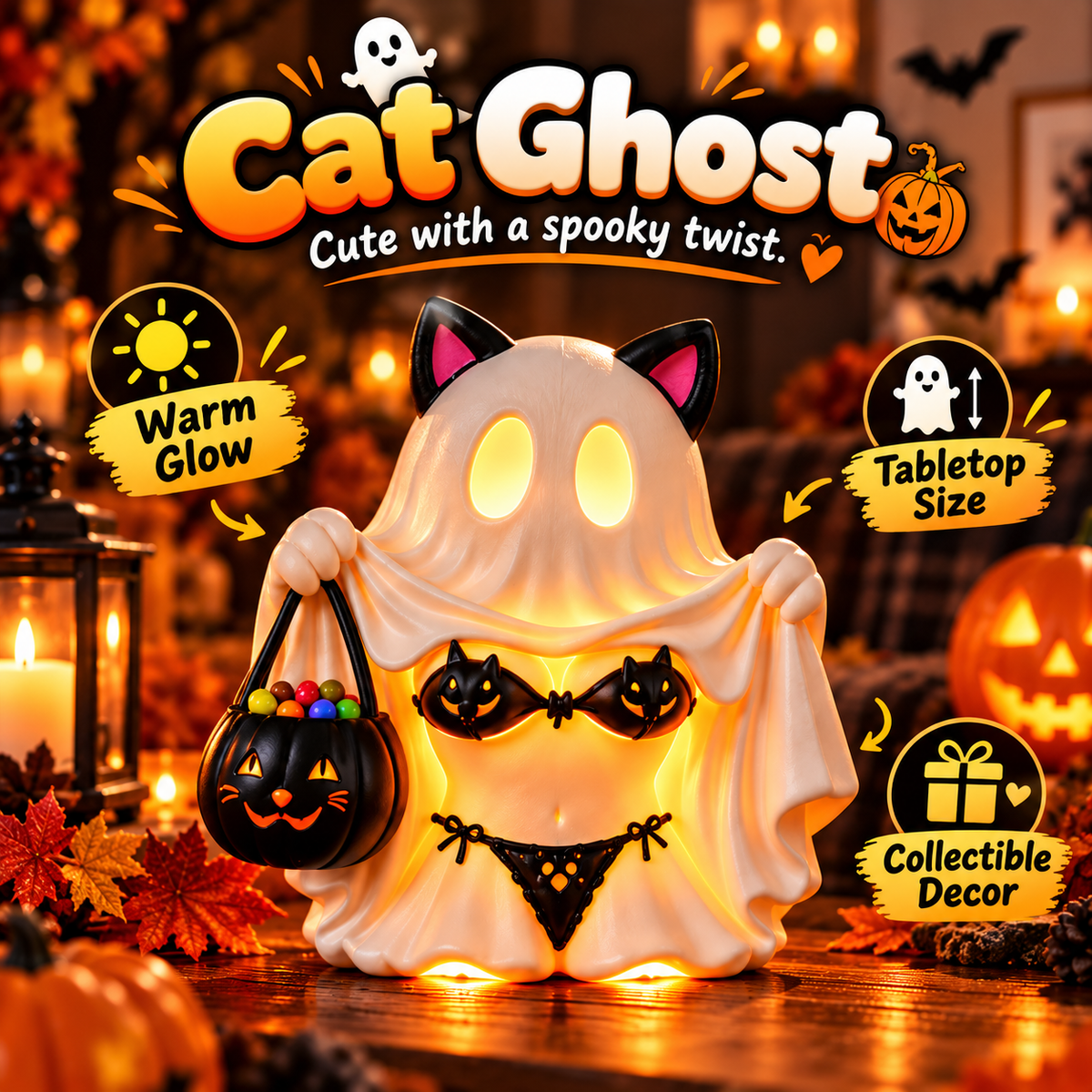 🎁 Cheeky Ghost Halloween Tabletop Decor – 5 Mischievous Styles