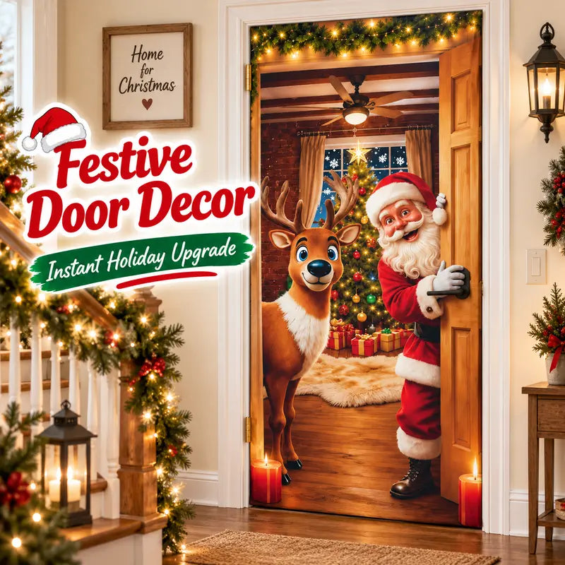 🎄 Christmas Door Makeover Cover Transform Your Front Door Into A Magical Holiday Entrance In Seconds