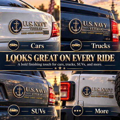 U.S. Navy Veteran Metal Car Emblem – 3D Adhesive Badge, No-Drill Military-Inspired Car & Truck Decoration