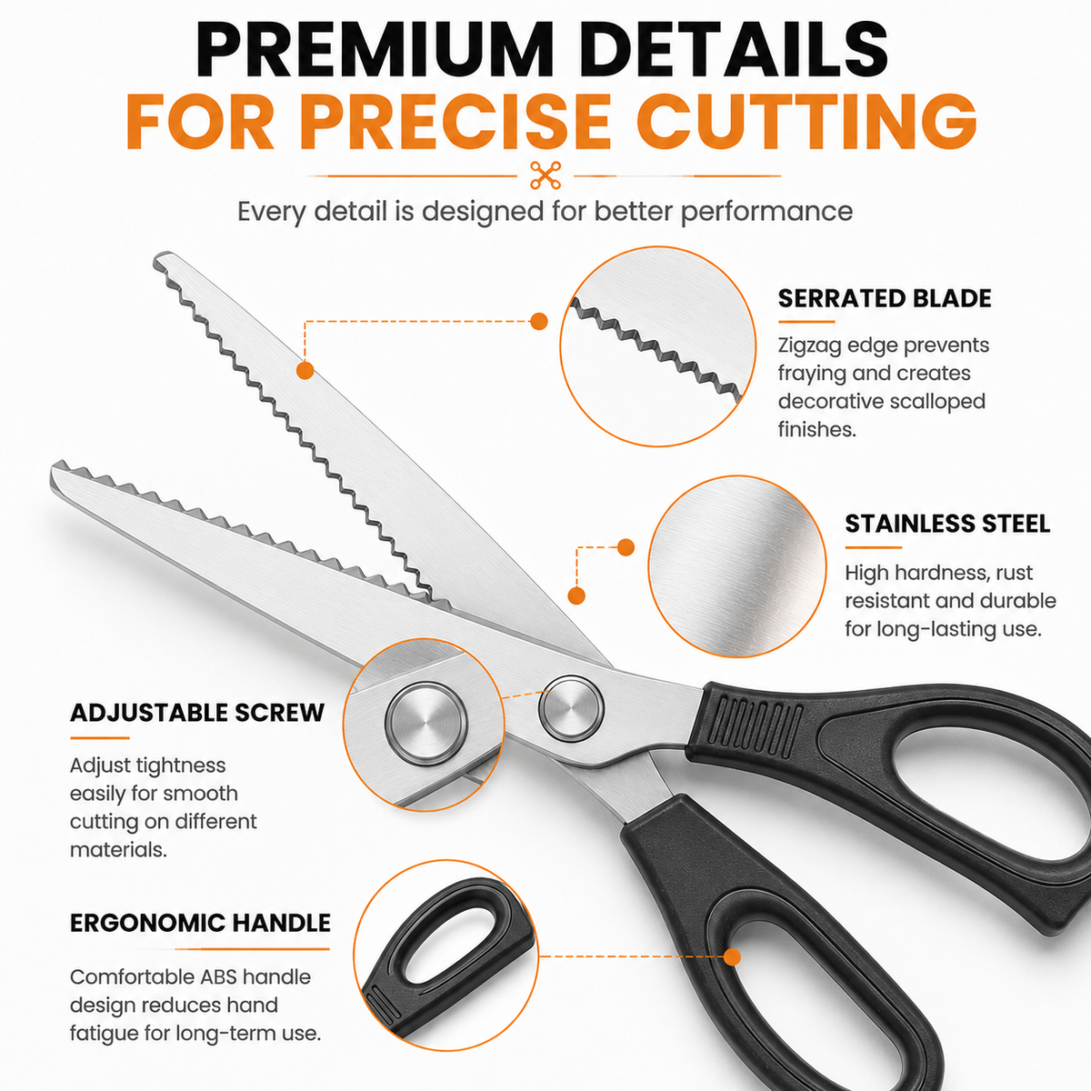 ✂️ Professional Pinking Shears – Stainless Steel Zigzag Fabric Cutting Scissors