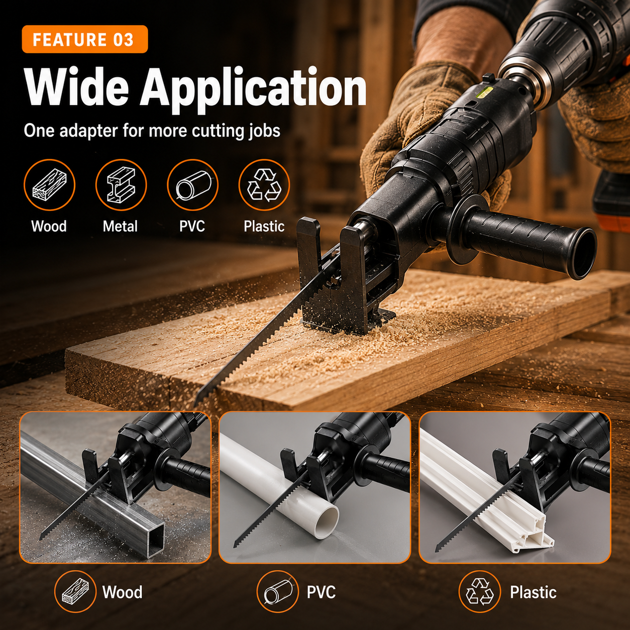 Electric Cutter Adapter for Drill Quick Installation Reciprocating Cutter Adapter for Precise Wood Cutting