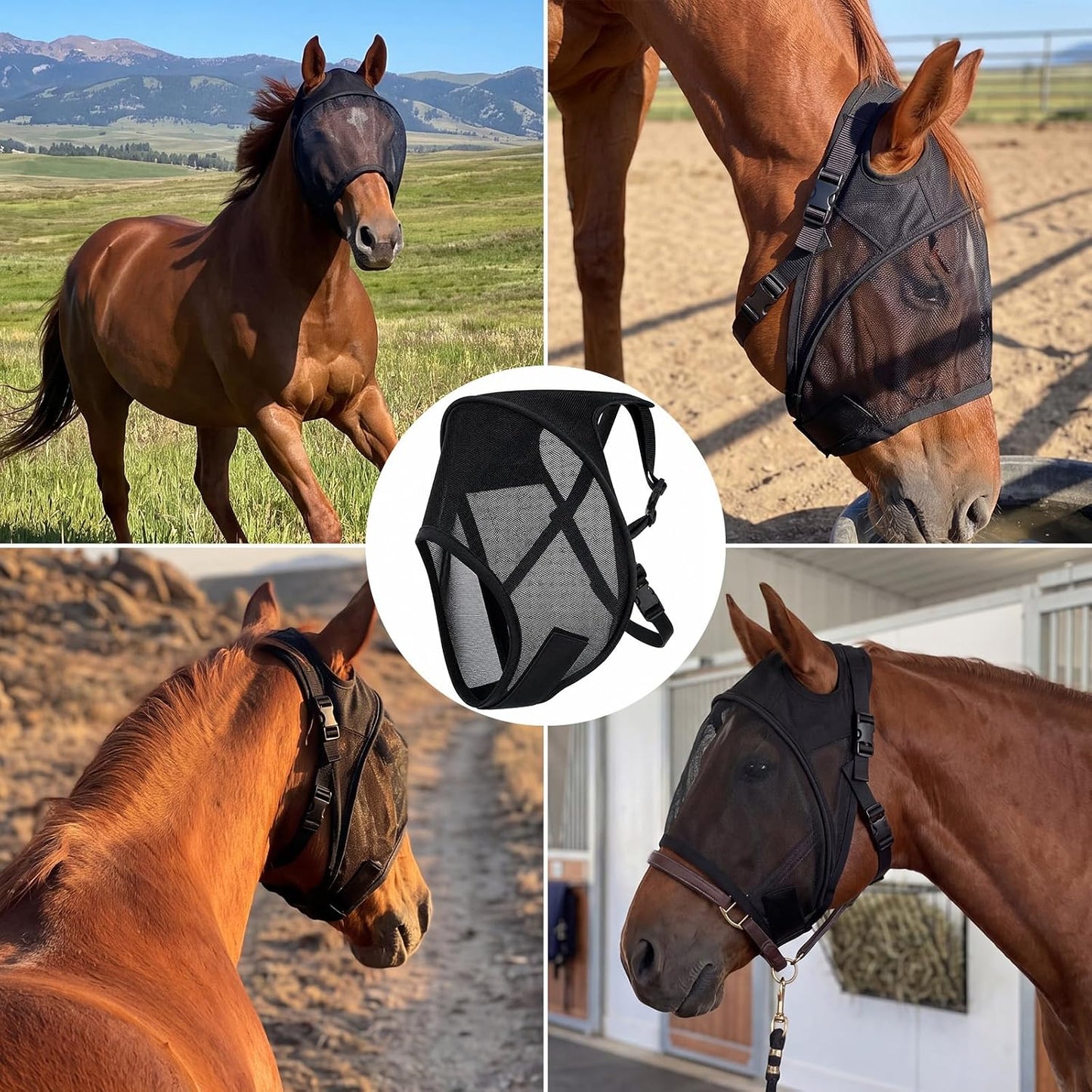 🔥All Round Mesh Horse Fly Mask With UV Protective