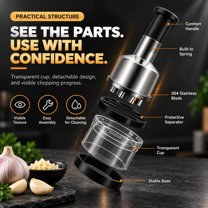 Chop Garlic Faster – Press-Down Manual Food Chopper