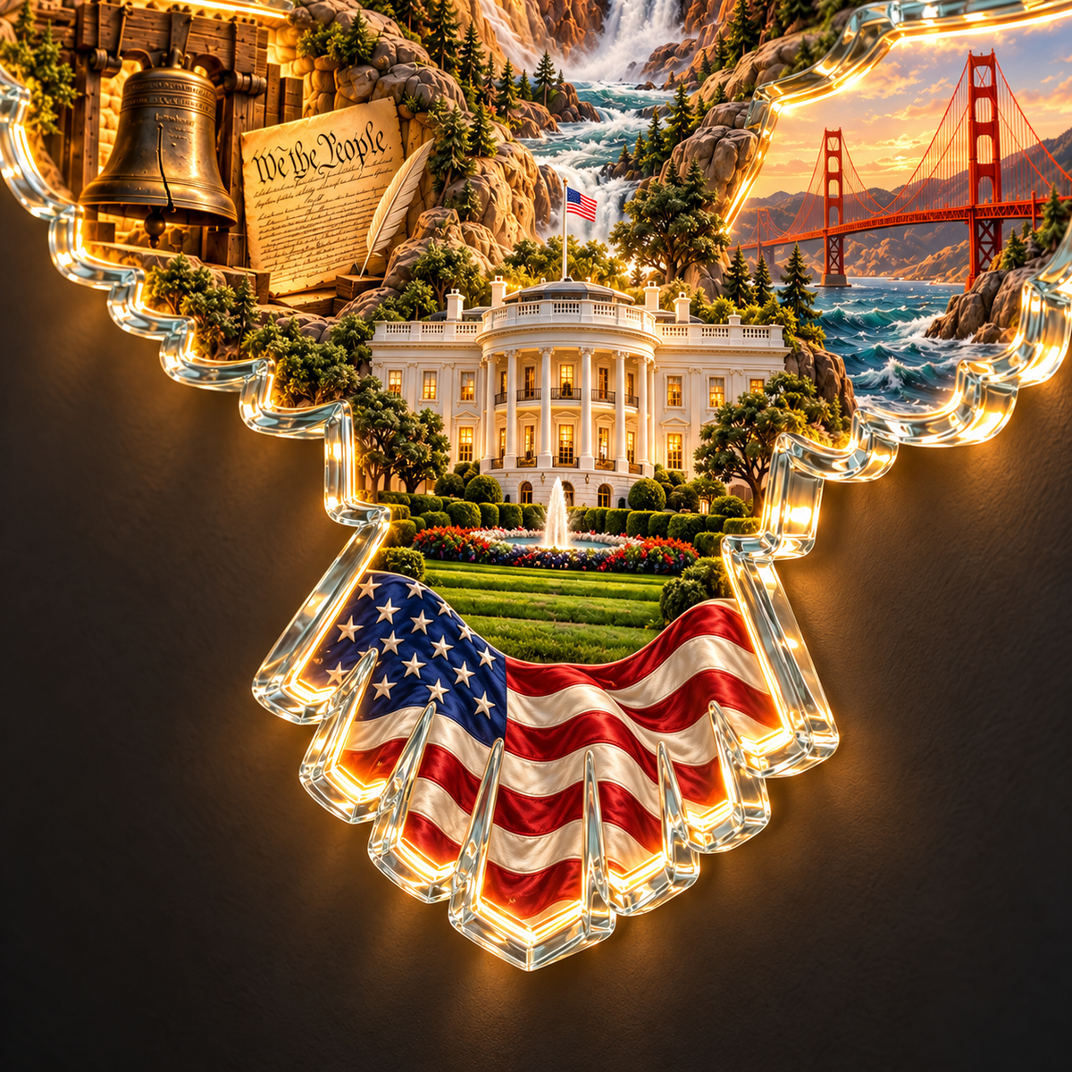 🦅 American Heritage Lighted Eagle Wall Art – 6 Iconic U.S. Landmarks
