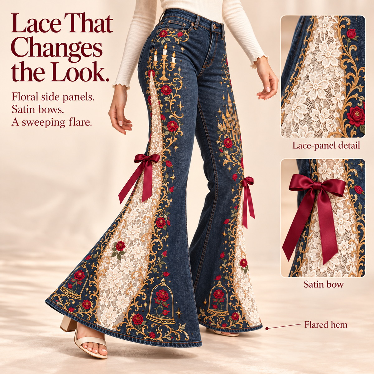 💖Fairytale-Inspired Statement Flare Jeans