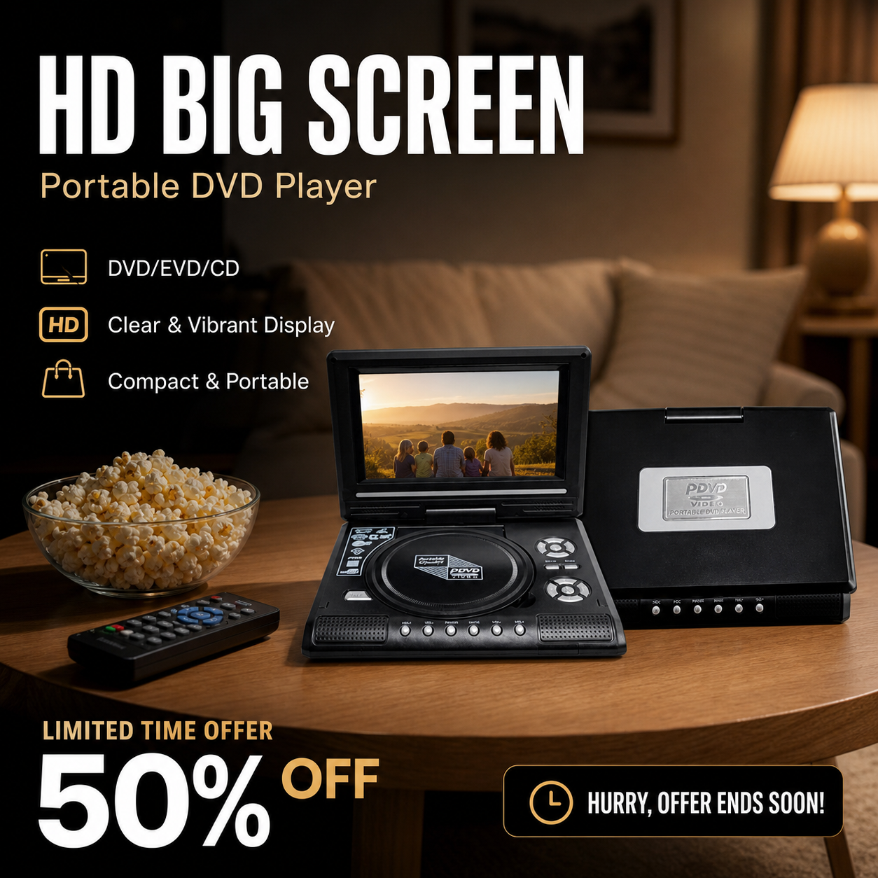 📀Free Shipping🎁Portable 7.8" HD DVD Player – Rechargeable Offline Entertainment