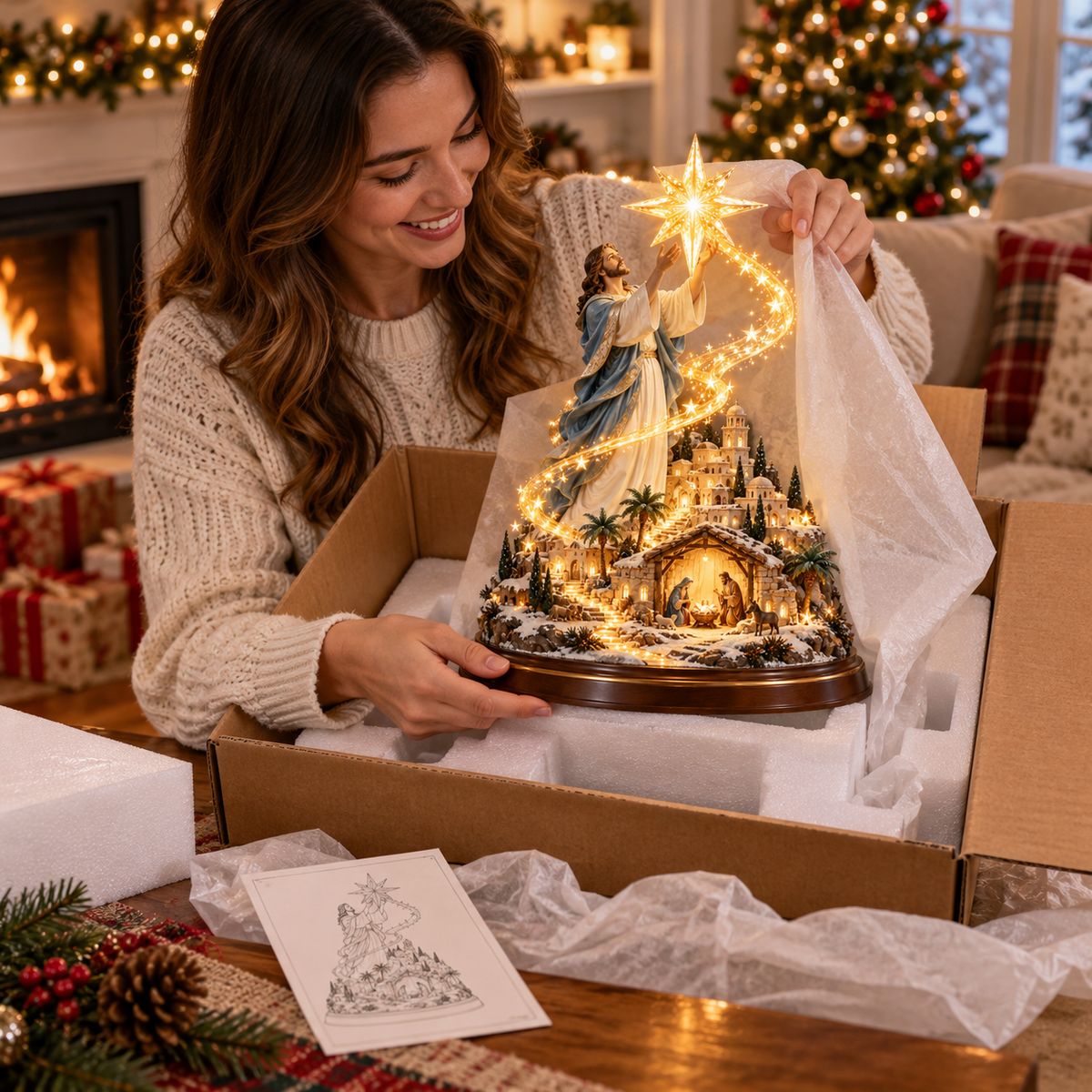 ⭐✨ Bethlehem Star of Hope™ – Jesus Holding the Guiding Star Illuminated Christmas Nativity Scene