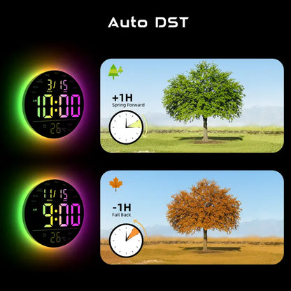 🌈 10' RGB Smart Wall Clock – Futuristic LED Digital Clock with Music Sync & Ambient Lights