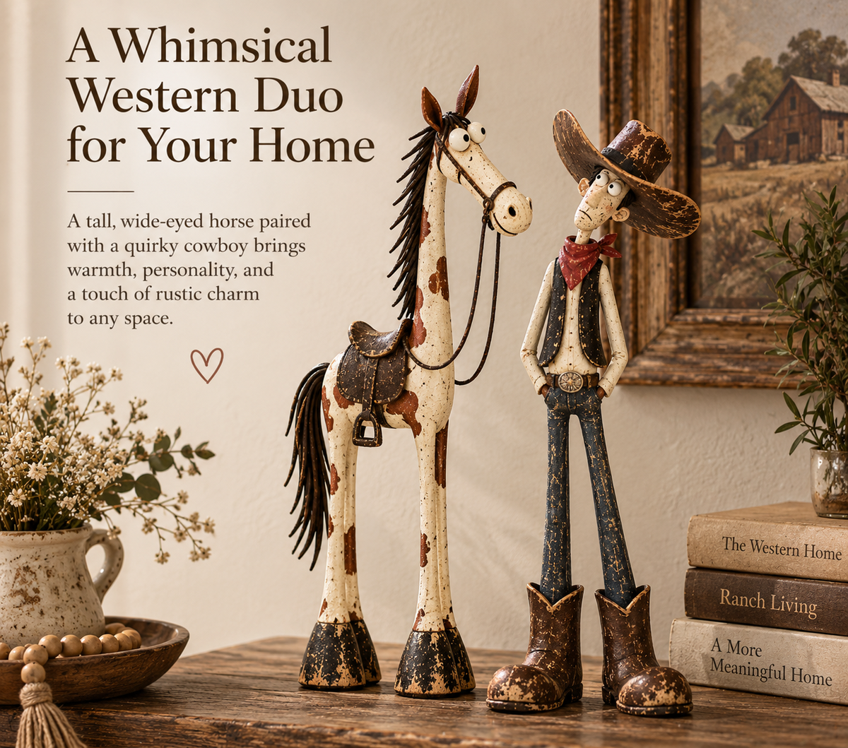🤠🐴Whimsical Western Cowboy & Horse Figurine — Funny Wild West Decor