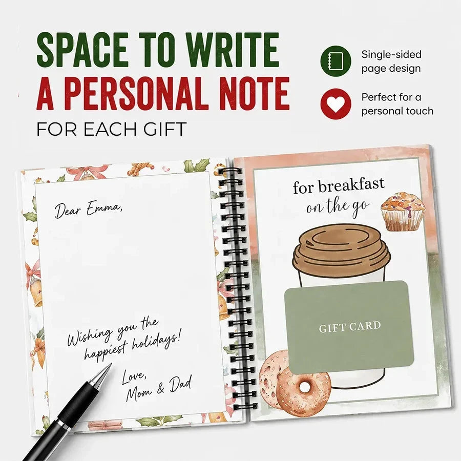 🔥 Christmas Gift Card Book – 12 Gift Card Pages & Personal Message Holder