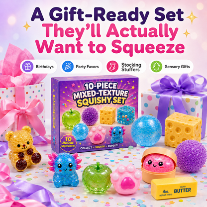✨ 10-Piece Mixed-Texture Squishy Set – Squeeze, Stretch & Discover the Fun!