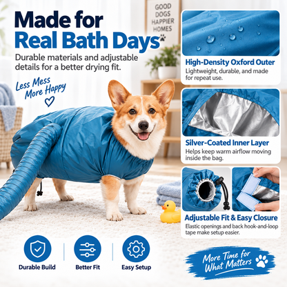 Hands-Free Pet Drying Bag – Easier, Cleaner Bath Days for Dogs & Cats🐾
