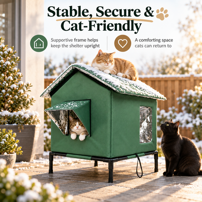 🐱 LIMITED-TIME 50% OFF! ✨ All-Weather Elevated Outdoor Cat House – Waterproof, Thermal Lining, Foldable