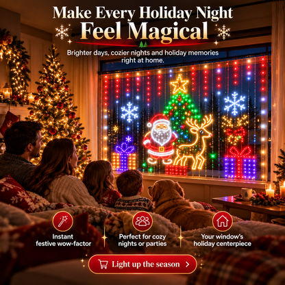 🎅Smart RGB Christmas Curtain Lights – App-Controlled Animated Holiday Window Display