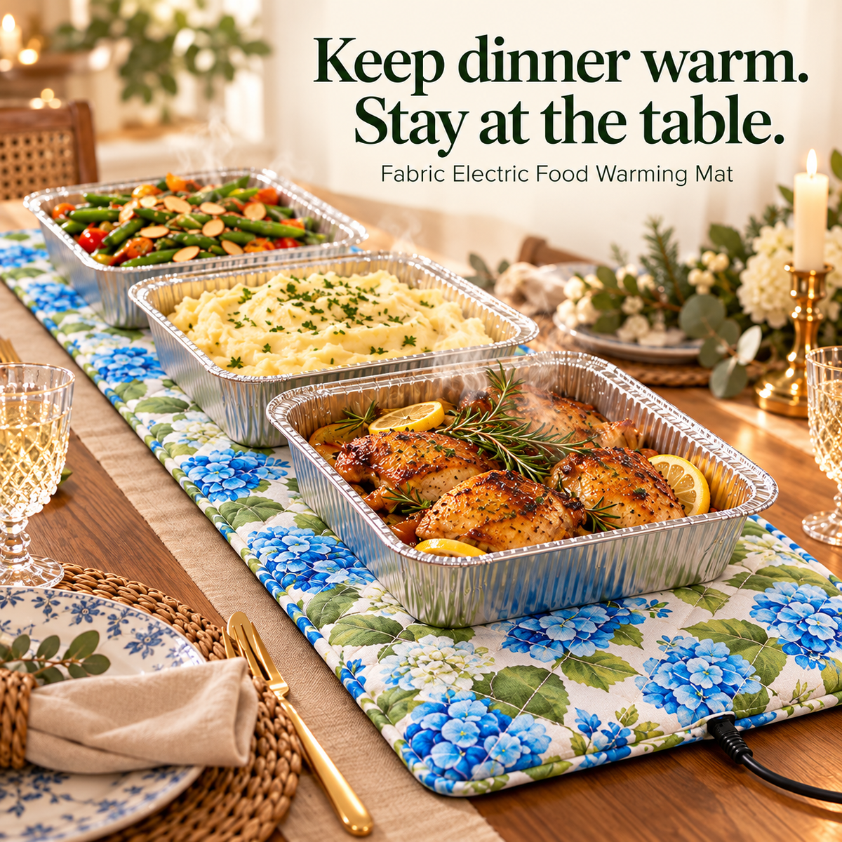 🌿 Keep Dinner Warm. Stay for the Conversation. — Floral Warming Mat