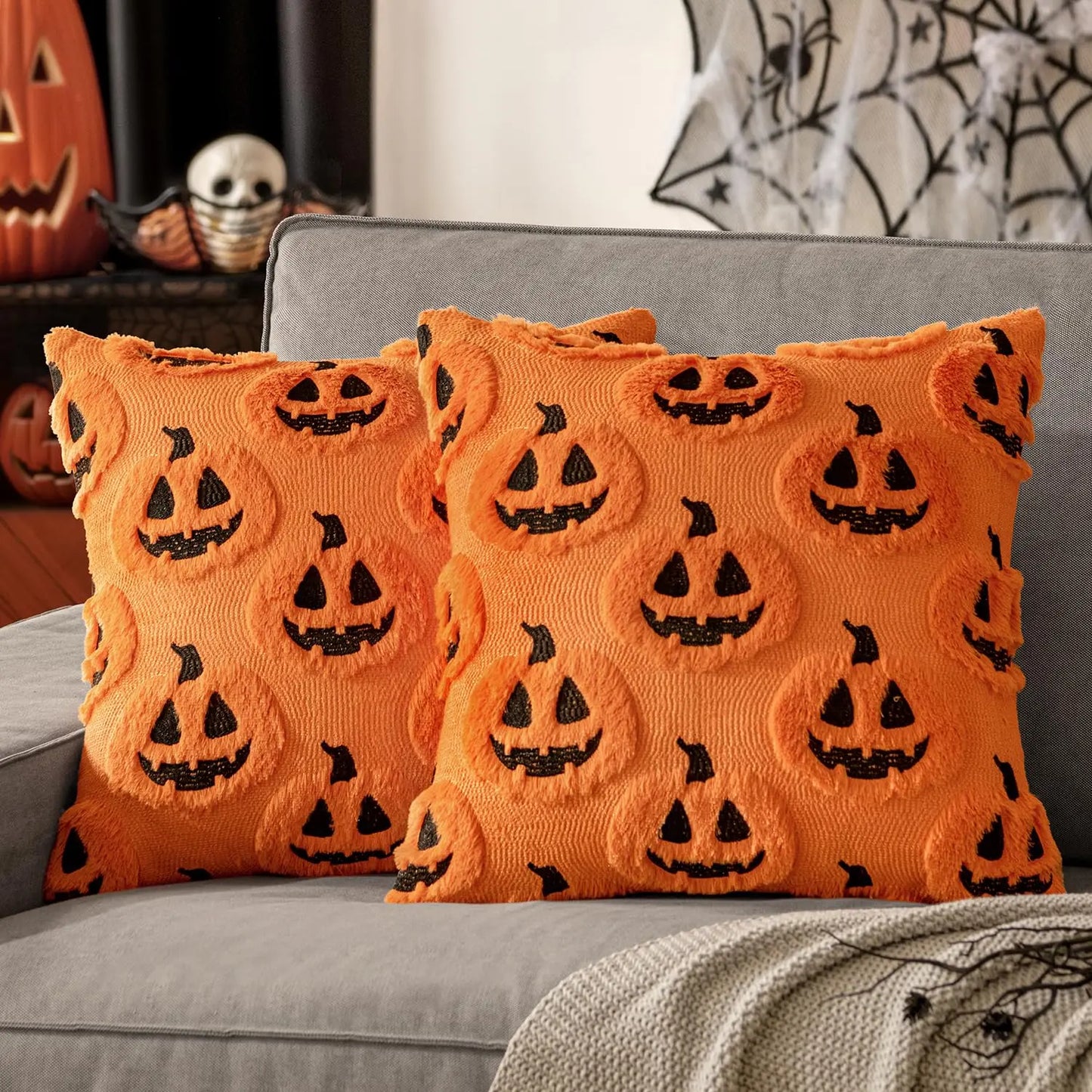 Embroidered Pumpkin Pillow Cover – Cozy Halloween Decor