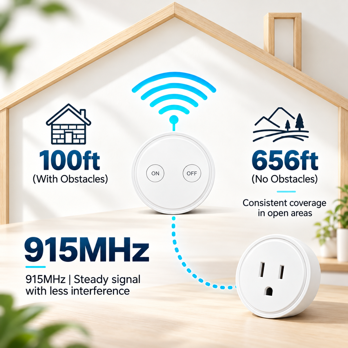 915MHz remote outlet 100 foot indoor and 656 foot open-area range