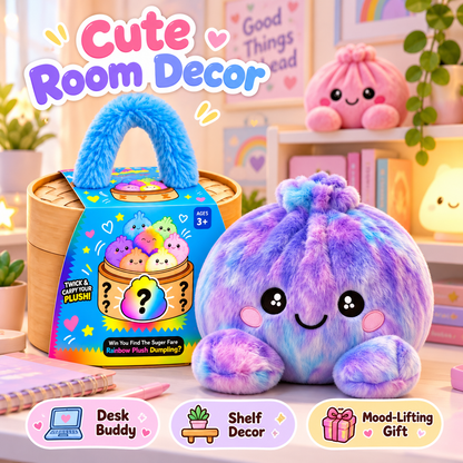 Rainbow Dumpling Plush Squishy with Bamboo-Style Steamer Basket – 8 Adorable Colors, Cute Stuffed Toy & Gift
