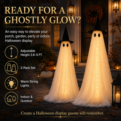 👻 2-Pack Adjustable Lighted Halloween Ghost Decorations