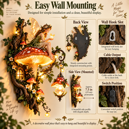 🧚 Enchanted Fairy Mushroom Wall Light – Magical 3D Forest Décor