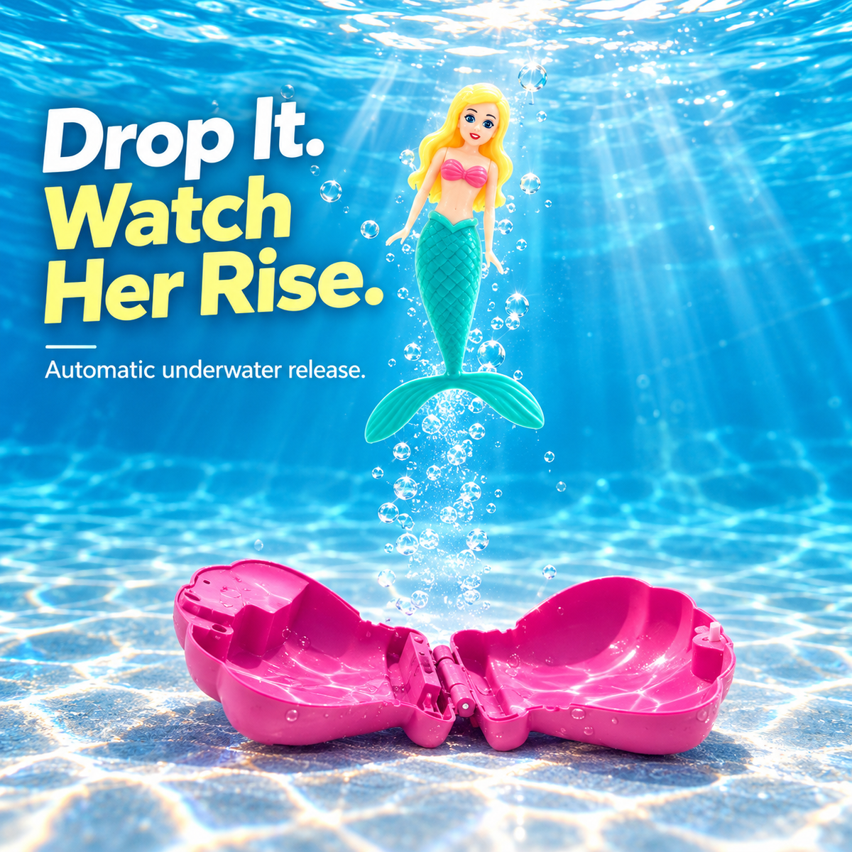 Mermaid rising from automatic underwater shell toy