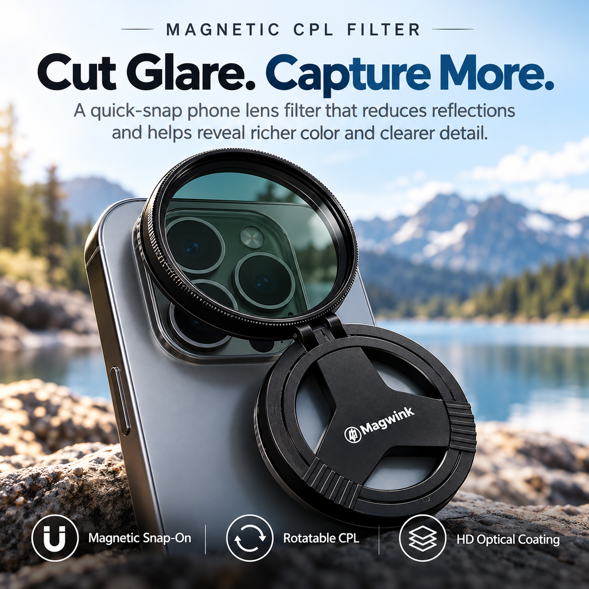 📸✨ Magnetic CPL Phone Camera Filter 🔥 Anti-Glare Polarizing Lens | HD Optical Coating 🌈 Quick Snap-On & Rotatable Design 📱