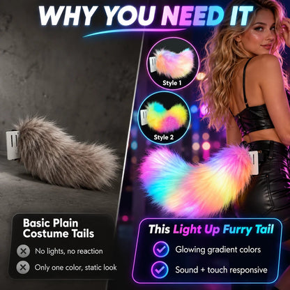 🎭 Light Up Plush Costume Tail | 3 Control Modes, Universal Clip-On for Conventions & Parties