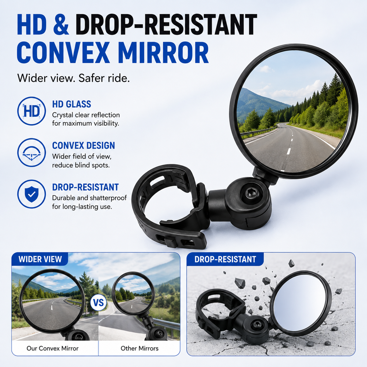 🚲 360° Adjustable Bicycle Rearview Mirror — Wide-Angle Handlebar View