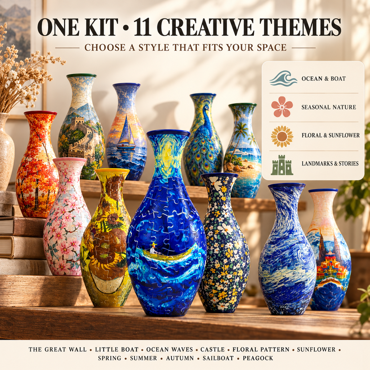 ✨ 3D DIY Puzzle Vase – 11 Creative Designs, Decorative Flower Vase & Craft Gift