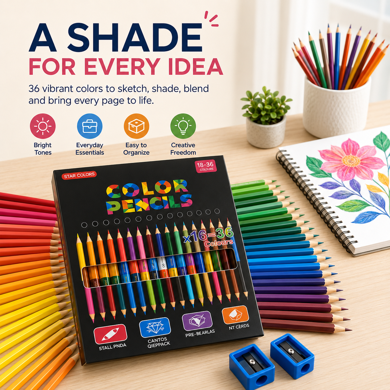 36 color range double ended colored pencil art set