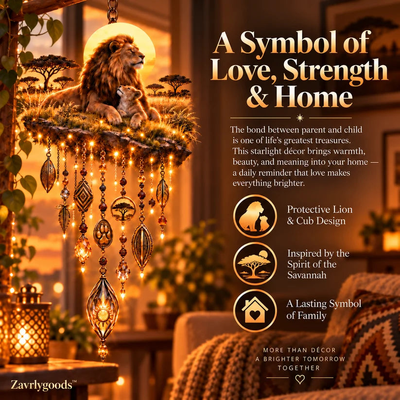 🦁 Lion & Cub Warm Glow Wall Décor – Savannah-Inspired Family Accent