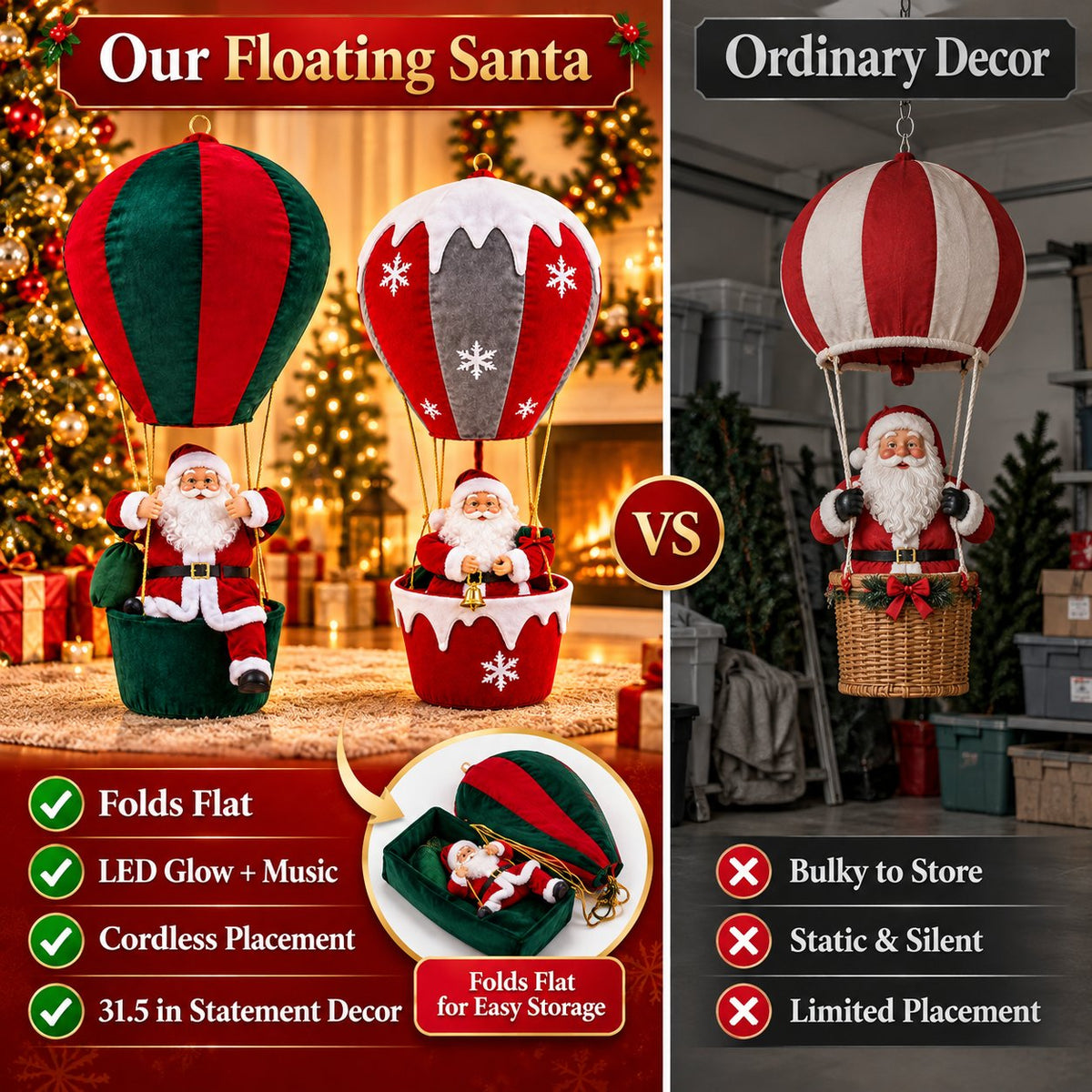 🔥The Floating Santa Experience – Cordless Glow & Musical Magic