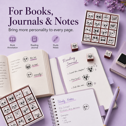 📚 Expression Reaction Stamp Set – Cute Book Annotation Stamps for Readers & Journaling