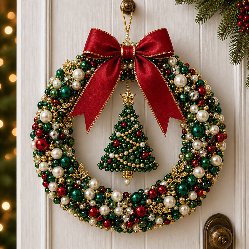 🎄✨ DIY Christmas Pearl Wreath Kit – Handmade Beaded Holiday Door Décor 💎🎀