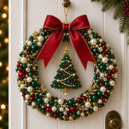 ⏳ Last Day 49% OFF – 🎄✨ DIY Christmas Pearl Wreath Kit – Handmade Beaded Holiday Door Décor 💎🎀