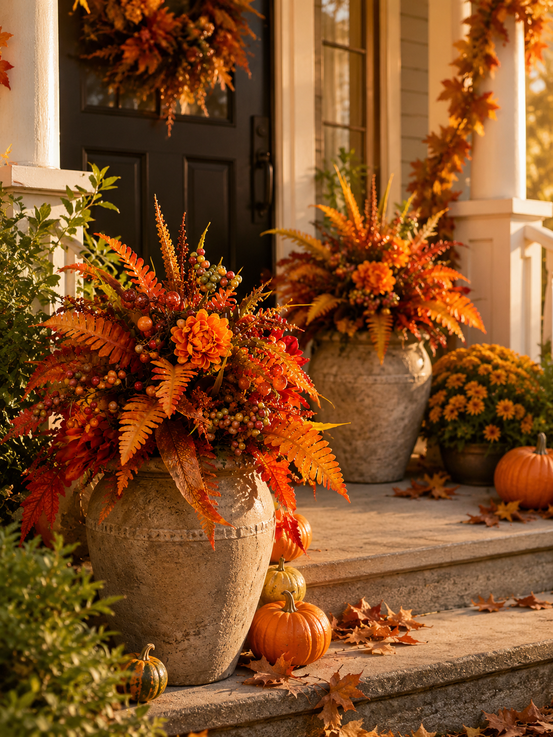 🍂 Autumn Harvest Floral Garden Stake – Artificial Fall Porch & Planter Arrangement