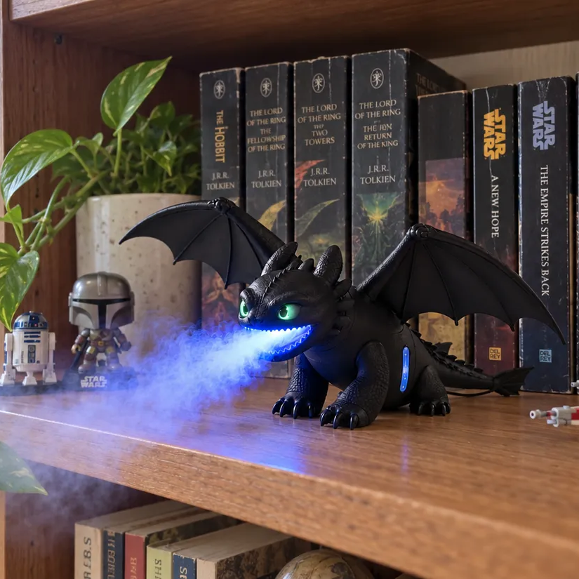 Dragon diffuser displayed on bookshelf