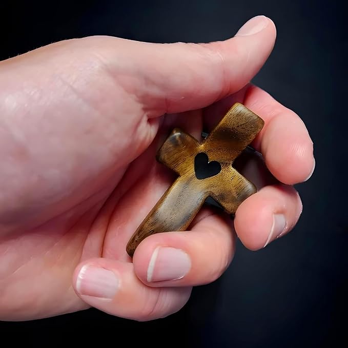 Cross Fidget Wood, Encouragement Gift, Olive Wooden Cross for Clinging and Praying, Pocket Religious Gift for Children and Adult