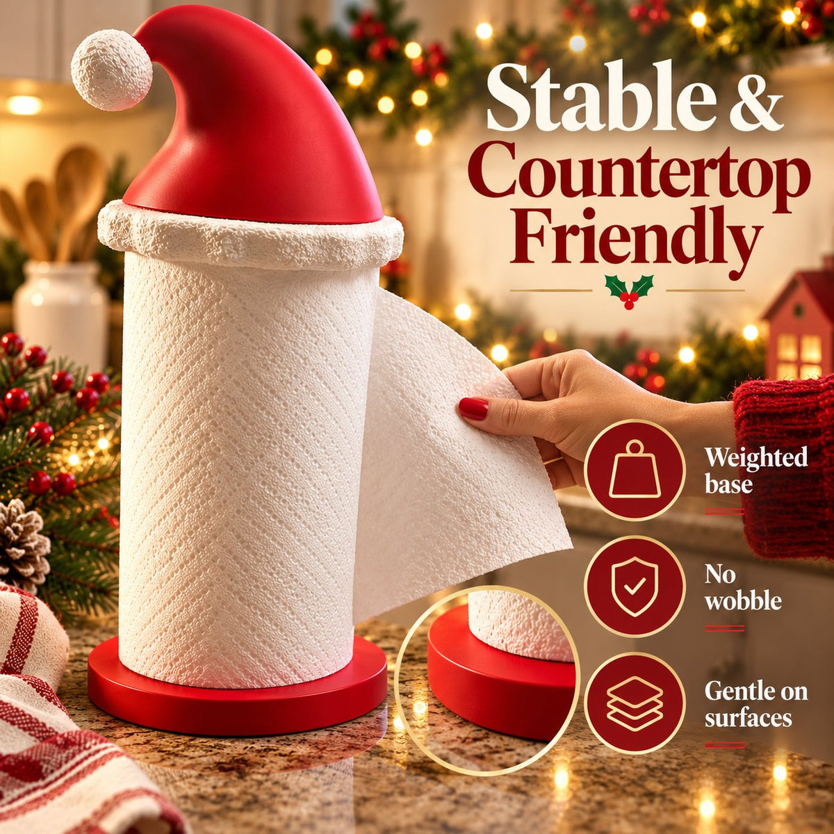 🎅 Santa Hat Paper Towel Holder – Cute Christmas Kitchen Decor 🎄