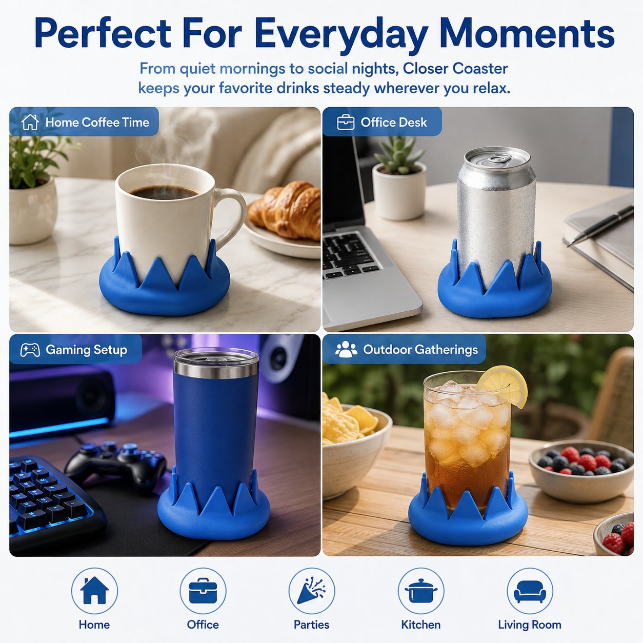 Closer Coaster: The Coaster That Follows Your Drink – Non-Slip, Reversible Silicone Coaster