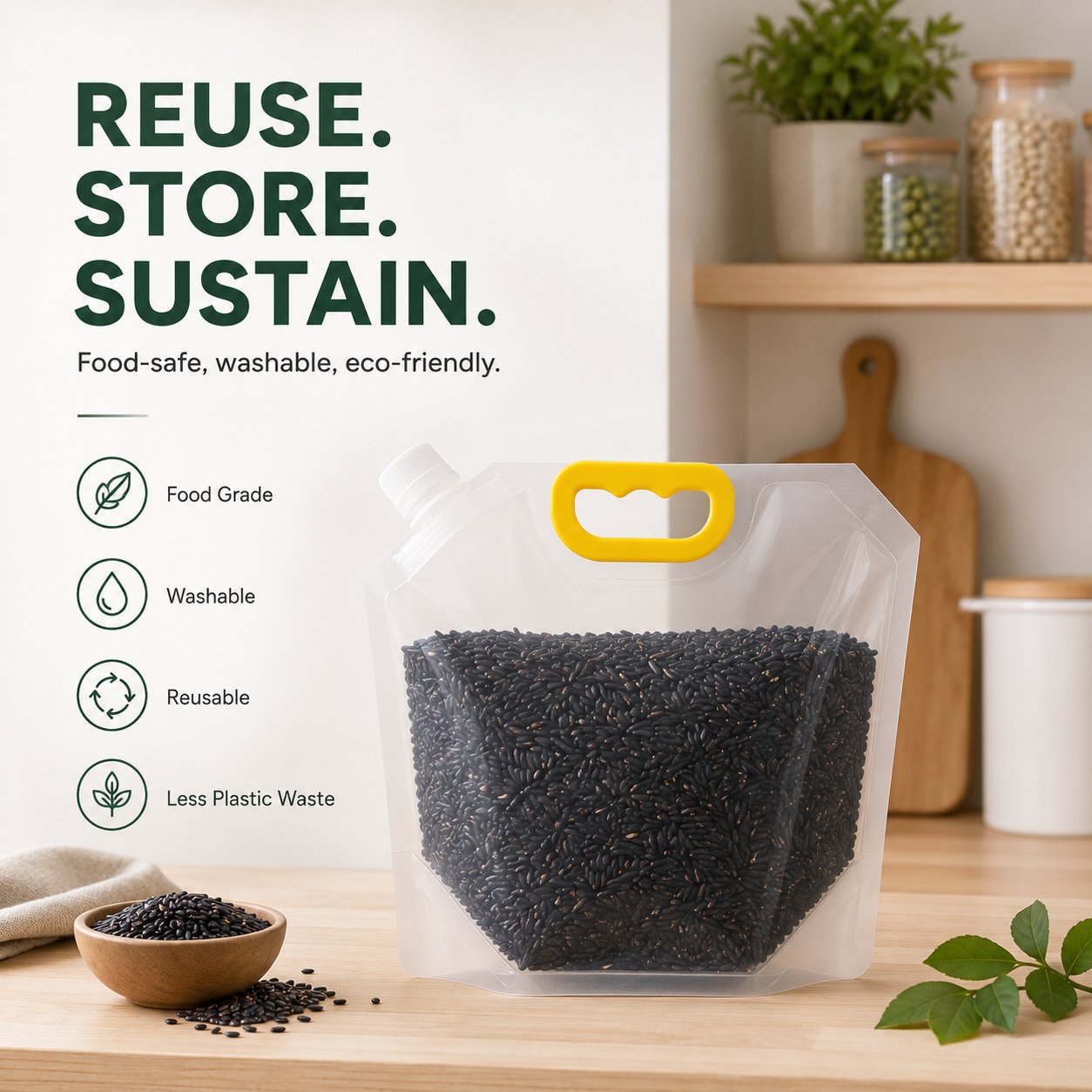 🌾 Reusable Airtight Grain Storage Bag – Seal, Carry & Pour With Ease